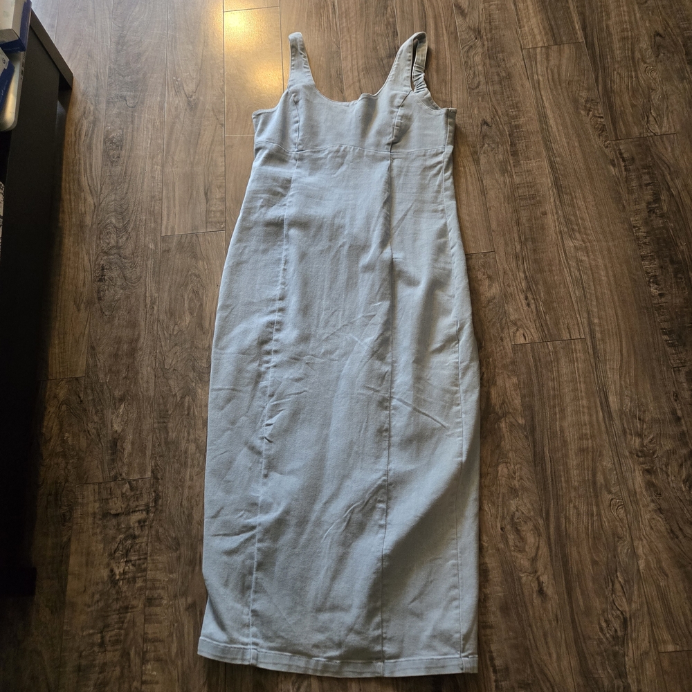 Source Unknown Light Blue Scoop Neck Tank Midi Dress